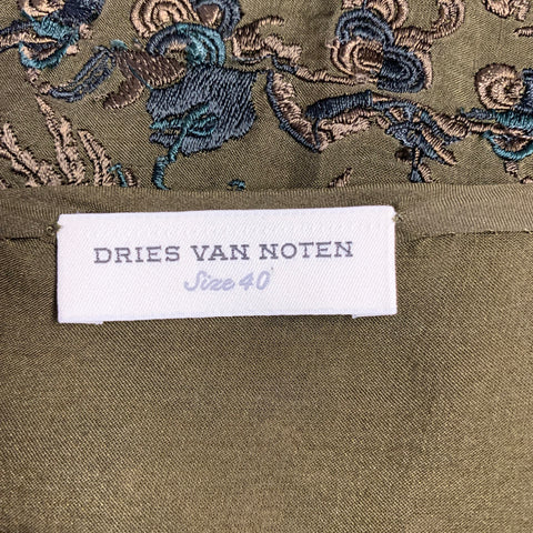 DRIES VAN NOTEN Size 8 Green Black Silk Embroidered Short Sleeve Casual Top