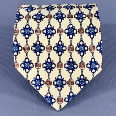 CHANEL Yellow Blue Abstract Beaded Print Silk Tie