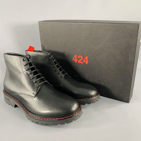 424 ON FAIRFAX Size 11 Black Contrast Stitch Leather Lace-Up Boots