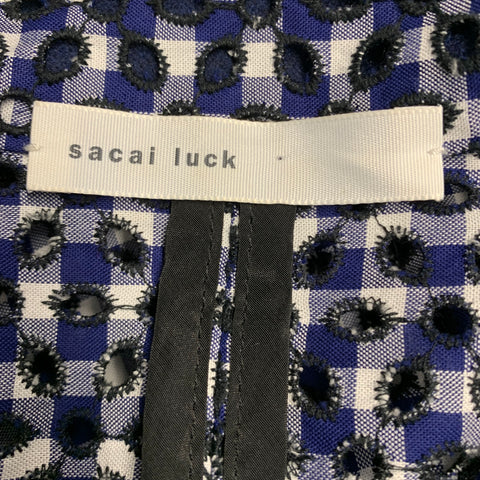 SACAI LUCK Size M Blue Black White Embroidered Eyelet Coat