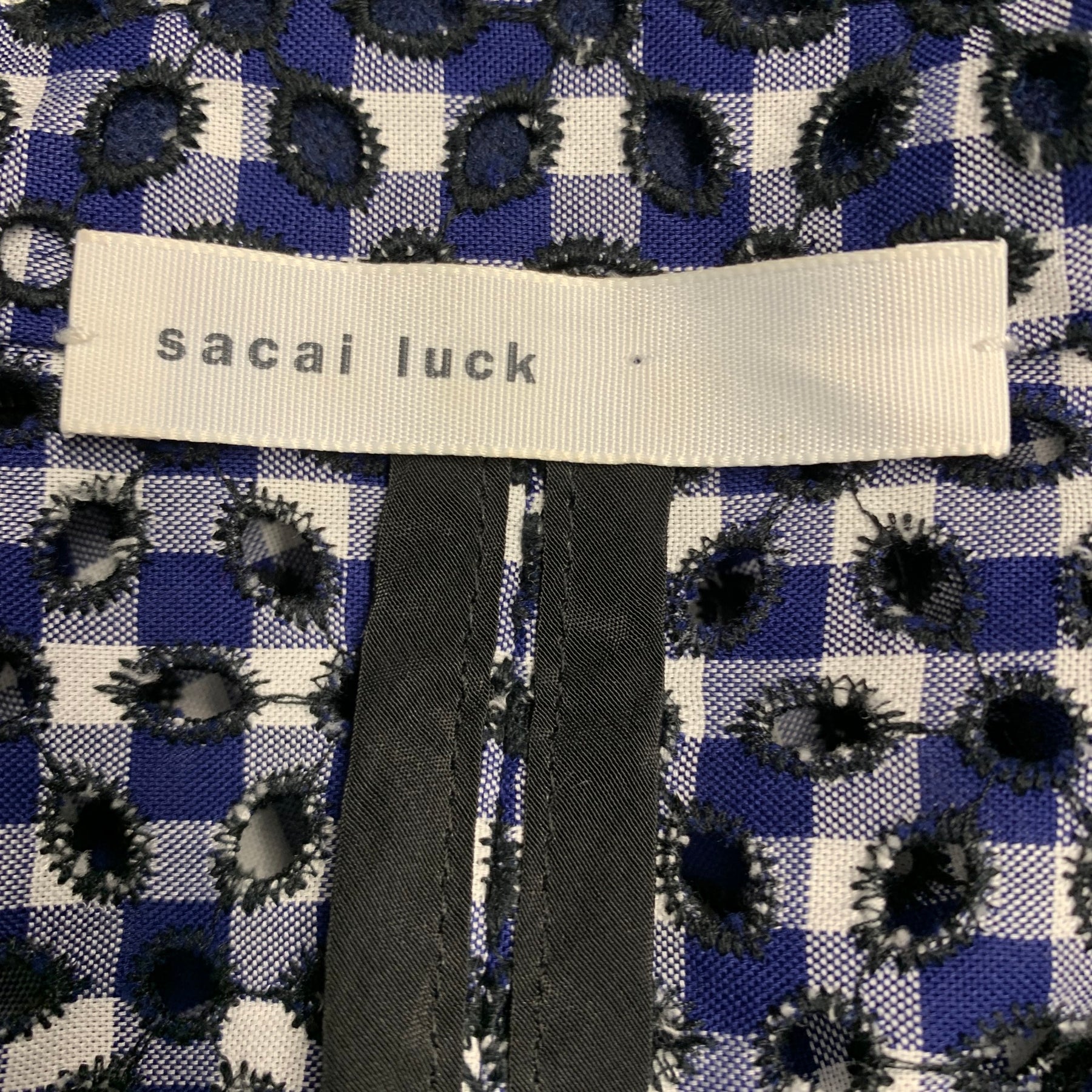 SACAI LUCK Size M Blue Black White Embroidered Eyelet Coat – Sui 
