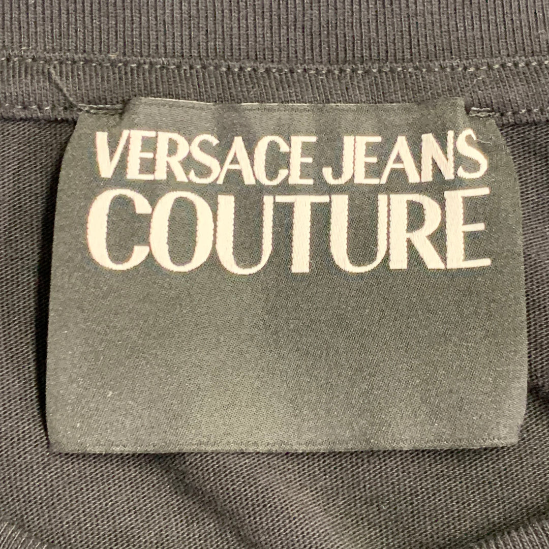 VERSACE JEANS COUTURE Size XXL Black Gold Cotton Jersey Logo Print Pullover