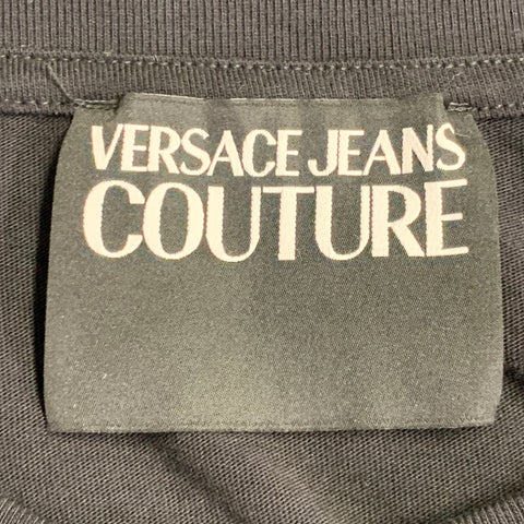 VERSACE JEANS COUTURE Size XXL Black Gold Cotton Jersey Logo Print Pullover