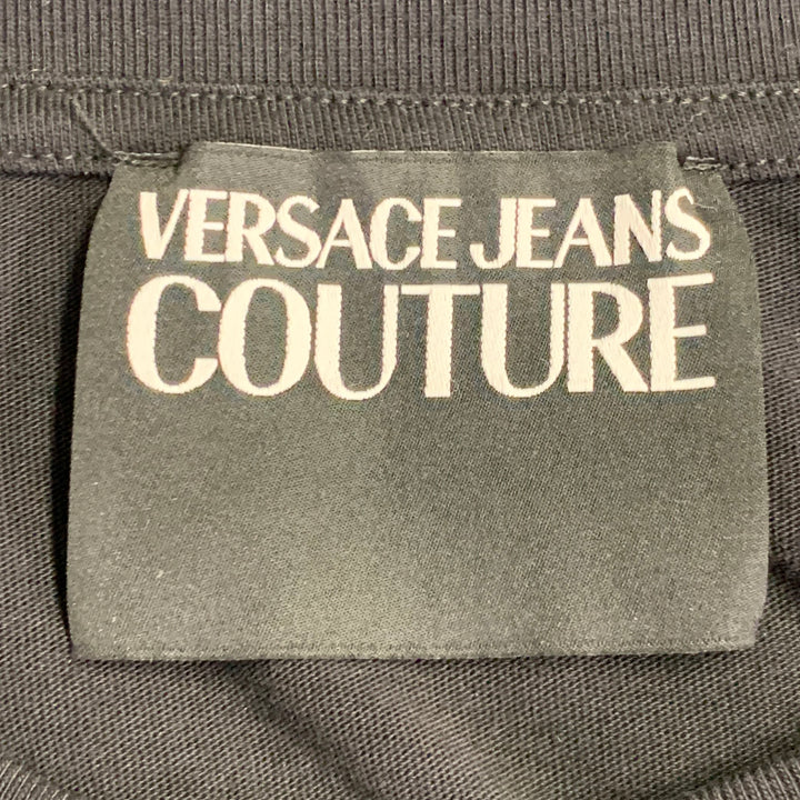 VERSACE JEANS COUTURE Size XXL Black Gold Cotton Jersey Logo Print Pullover