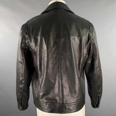 BRUNELLO CUCINELLI Blouson camionneur en cuir craquelé noir Taille M