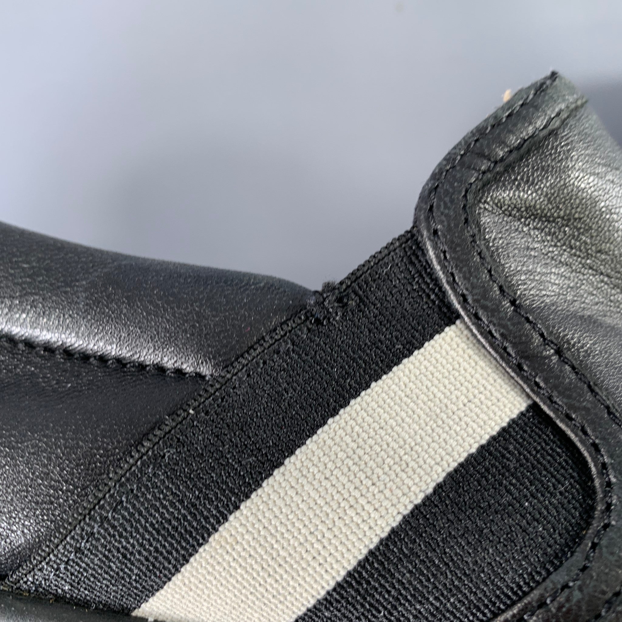 BALLY Size 9.5 Black White Stripe Leather Slip On Loafers