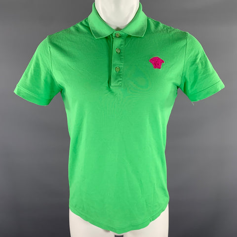 VERSACE Size S Green Neon Logo Pull On Polo