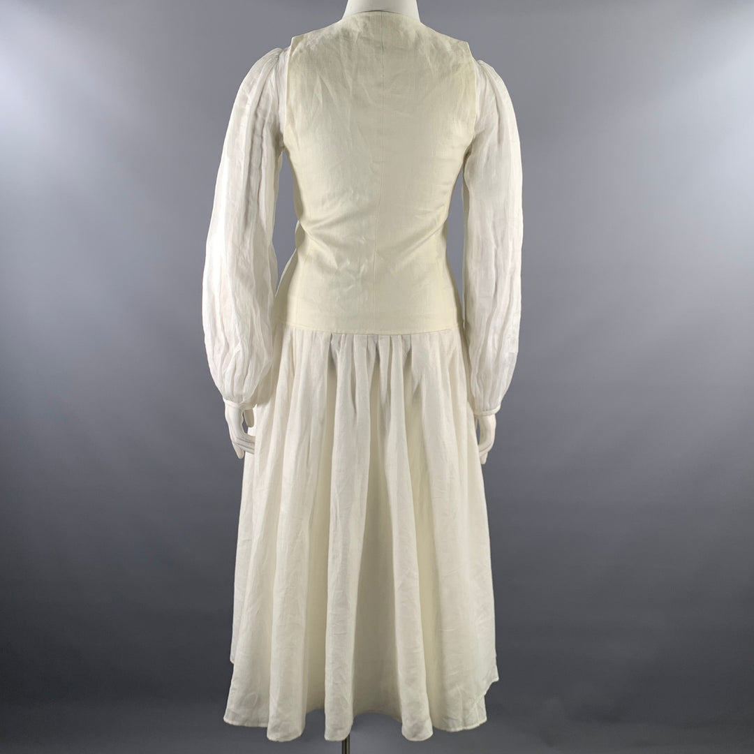 CHLOE Size L Cream Linen  Ramie Twill Vest Midi Dress