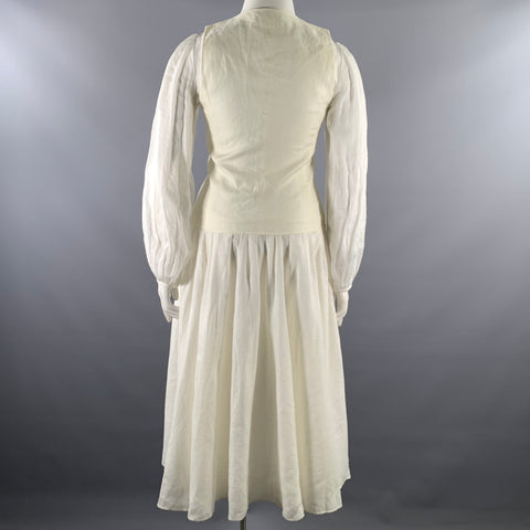 CHLOE Size L Cream Linen  Ramie Twill Vest Midi Dress