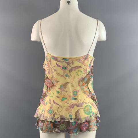 DIANE VON FURSTENBERG Size 10 Yellow Lavender Silk Floral Tank Casual Top