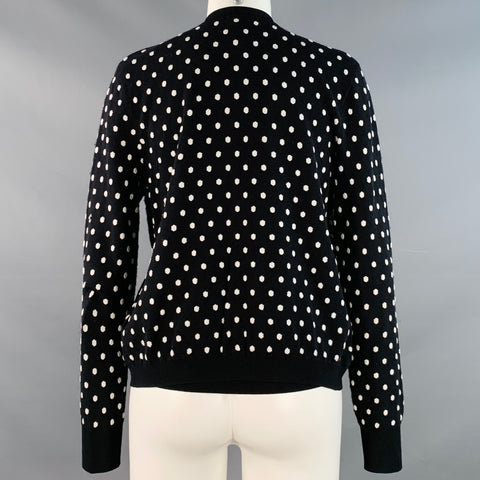 ESCADA Taille M Noir Blanc Mélange Viscose Pois Ensemble 2 pièces Cardigan