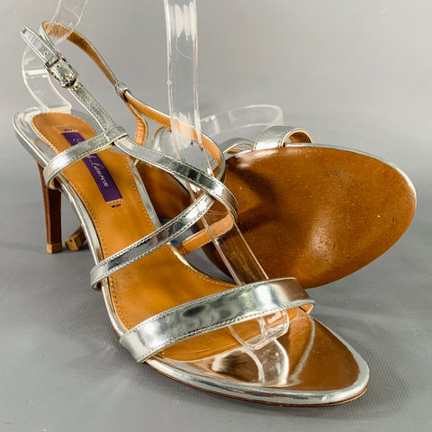 RALPH LAUREN Size 7.5 Silver Patent Leather Metallic Strappy Sandals