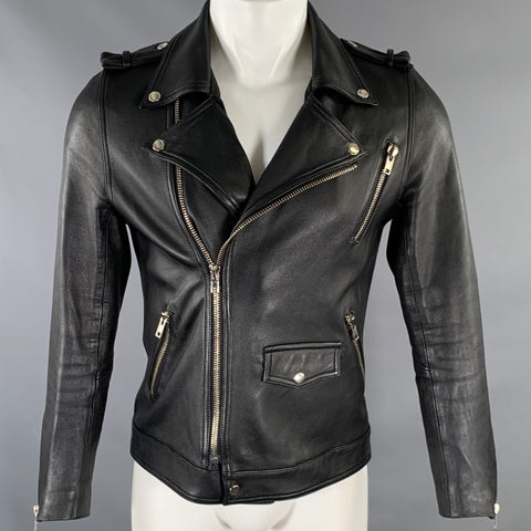 NO BRAND Chest Size M Black Leather Motorcycle Jacket