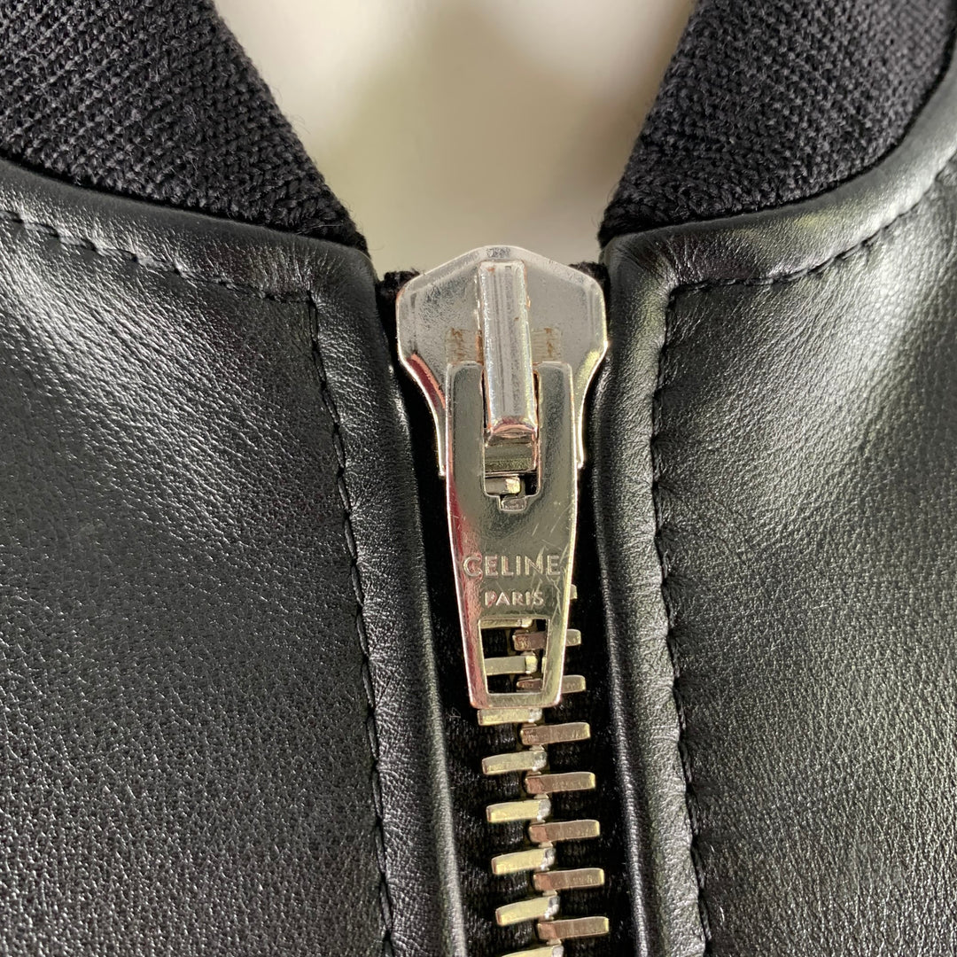 CELINE Size M Black Leather Bomber Jacket