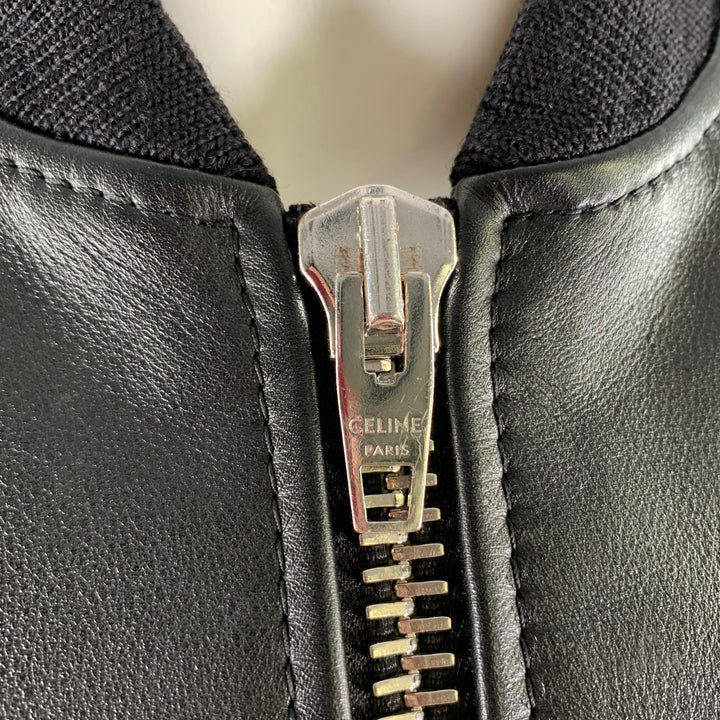 CELINE Size M Black Leather Bomber Jacket