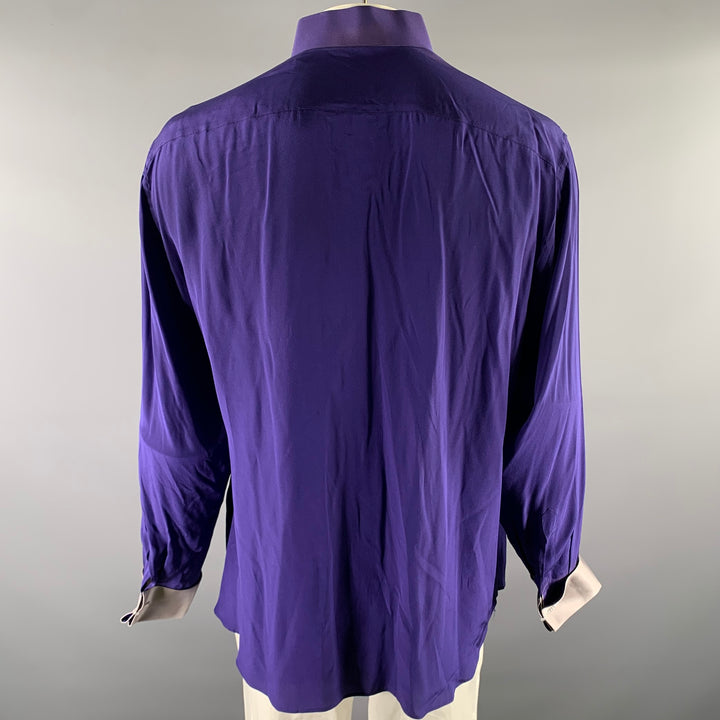 GERLIN Size XL Black Purple Alligator Print Pointed Collar Long Sleeve Shirt