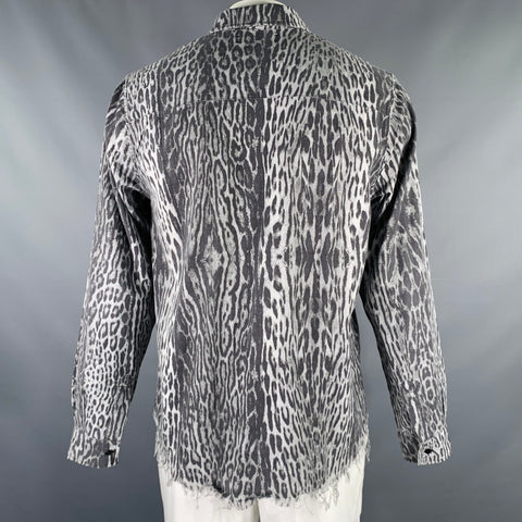 AMIRI Size L Grey Black Animal Print Cotton Button Up Long Sleeve Shirt