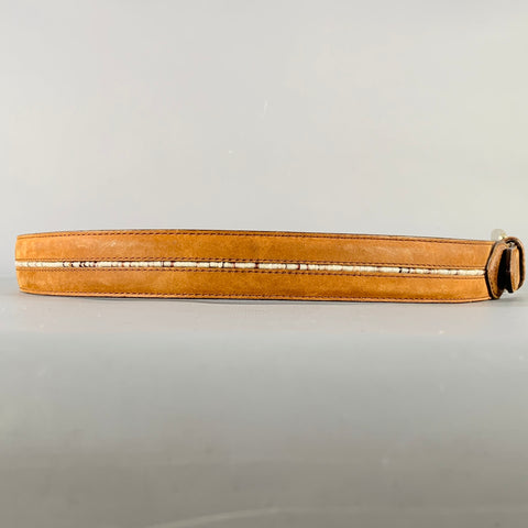 VINTAGE Size 38 Brown White Beaded Leather Belt