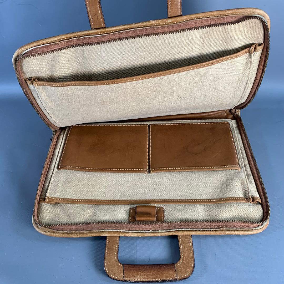 GHURKA Brown Tan Leather & Canvas Briefcase
