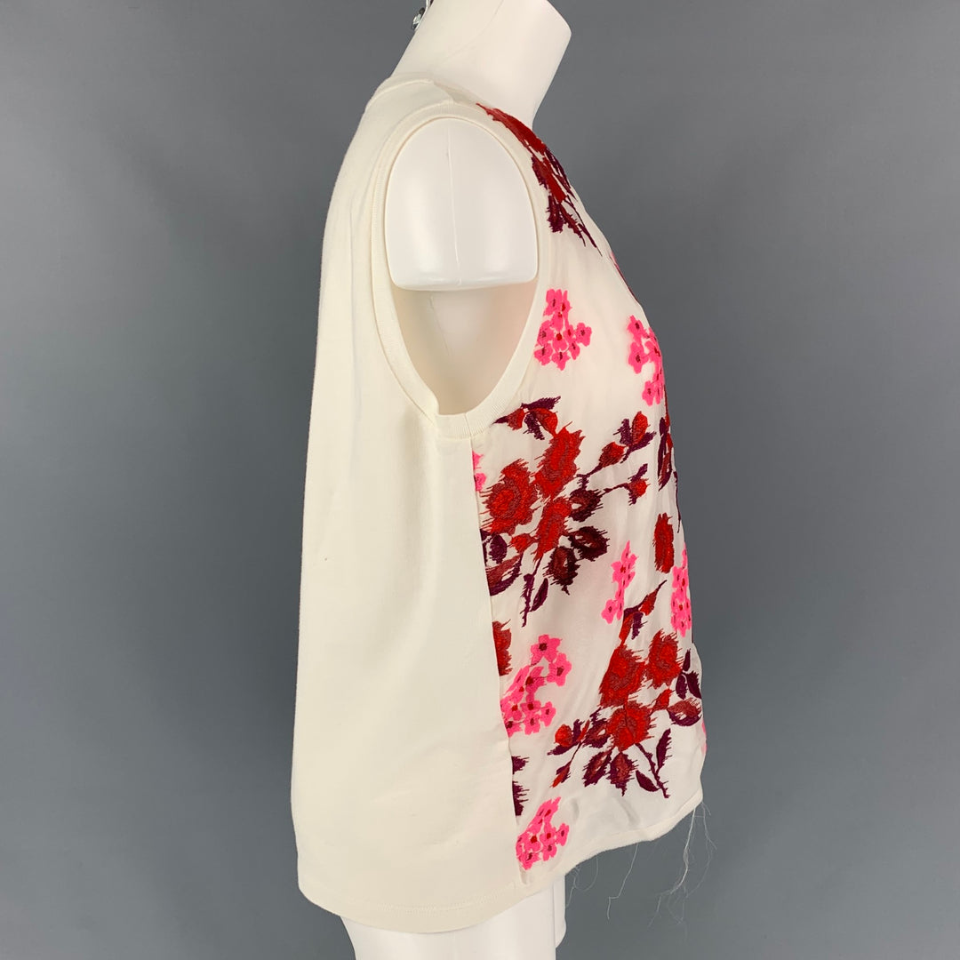 GIAMBATTISTA VALLI Size S White Burgundy Pink Cotton Silk Floral Dress Top