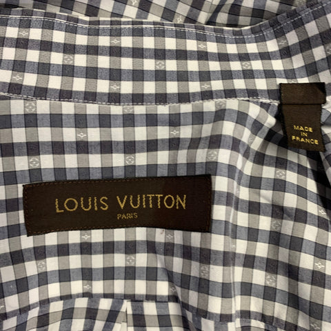 LOUIS VUITTON Size XL Grey White Checkered Cotton Button Up Long Sleeve Shirt