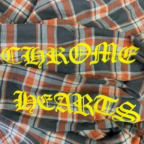 CHROME HEARTS Size S Brown Orange Yellow Cotton Plaid Shirt