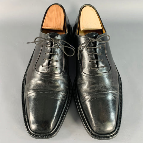 A. TESTONI Size 10.5 Black Leather Oxford Cap Toe Lace-Up Shoes