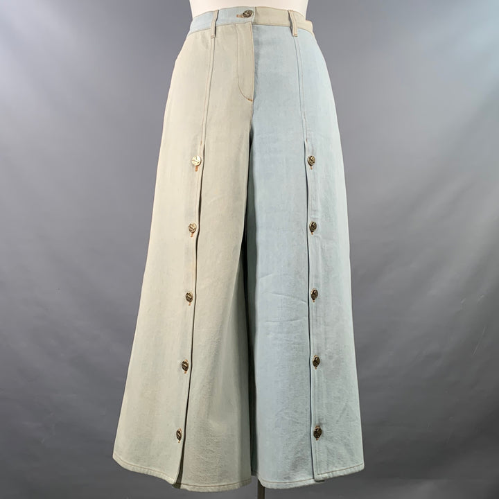 CHANEL Size 10 Blue Grey Cotton Button Up Wide Leg Casual Pants