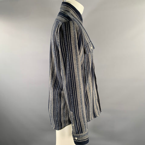TAYLOR STITCH Size M Blue Grey Stripe Cotton Overshirt Long Sleeve Shirt