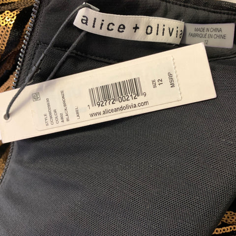 ALICE + OLIVIA Size 12 Gold Black Polyester Tiger Knee Length Dress