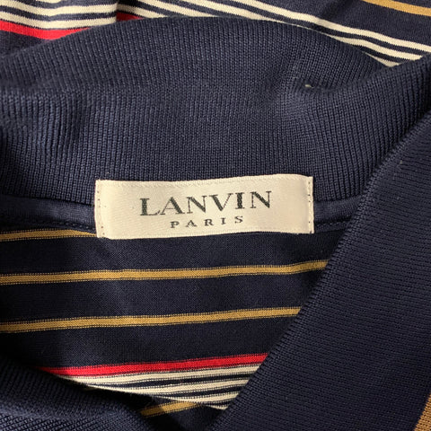 LANVIN Size M Navy Beige Red White Horizontal Stripe Cotton Polo