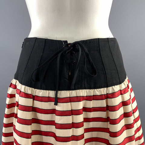FENDI Size S Cream Red & Black Cotton Silk Stripe A Line Knee Length Skirt