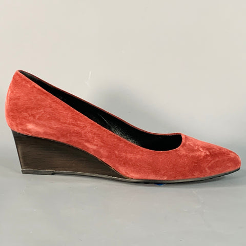 TOD'S Size 10 Burgundy Suede Wedge Pointed Toe Pumps