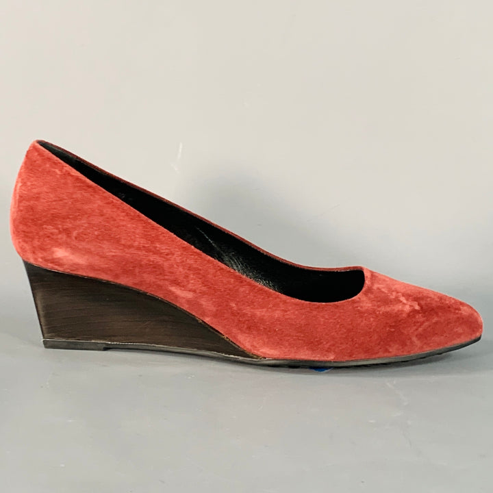 TOD'S Size 10 Burgundy Suede Wedge Pointed Toe Pumps