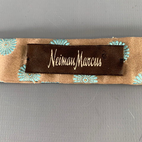 NEIMAN MARCUS Taupe Blue Abstract Floral Silk Satin Bow Tie