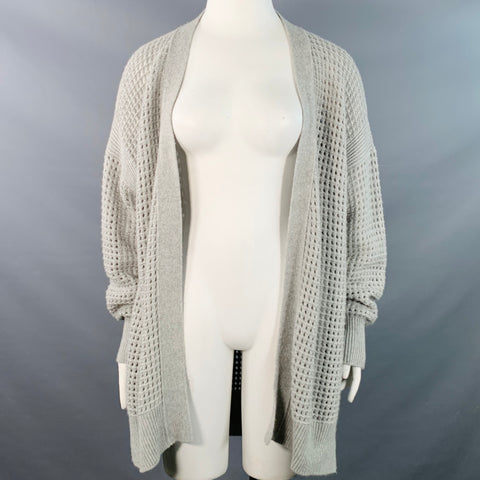 AGNONA Size L Grey Heather Cashmere Knit Mesh Open Front Cardigan