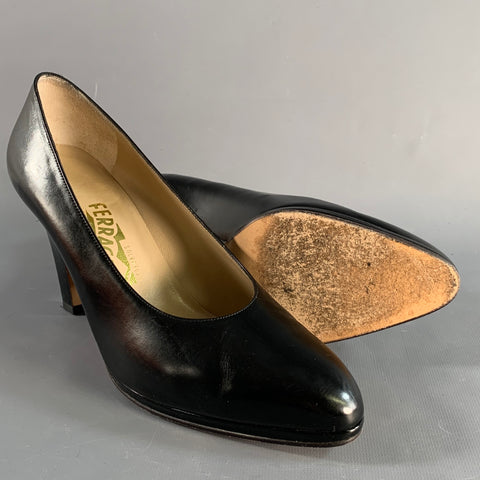 SALVATORE FERRAGAMO Size 9 Black Leather Platform Pumps