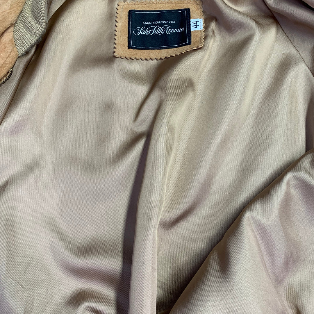 SAKS FIFTH AVENUE Vintage Size 44 Beige Suede Bomber Jacket
