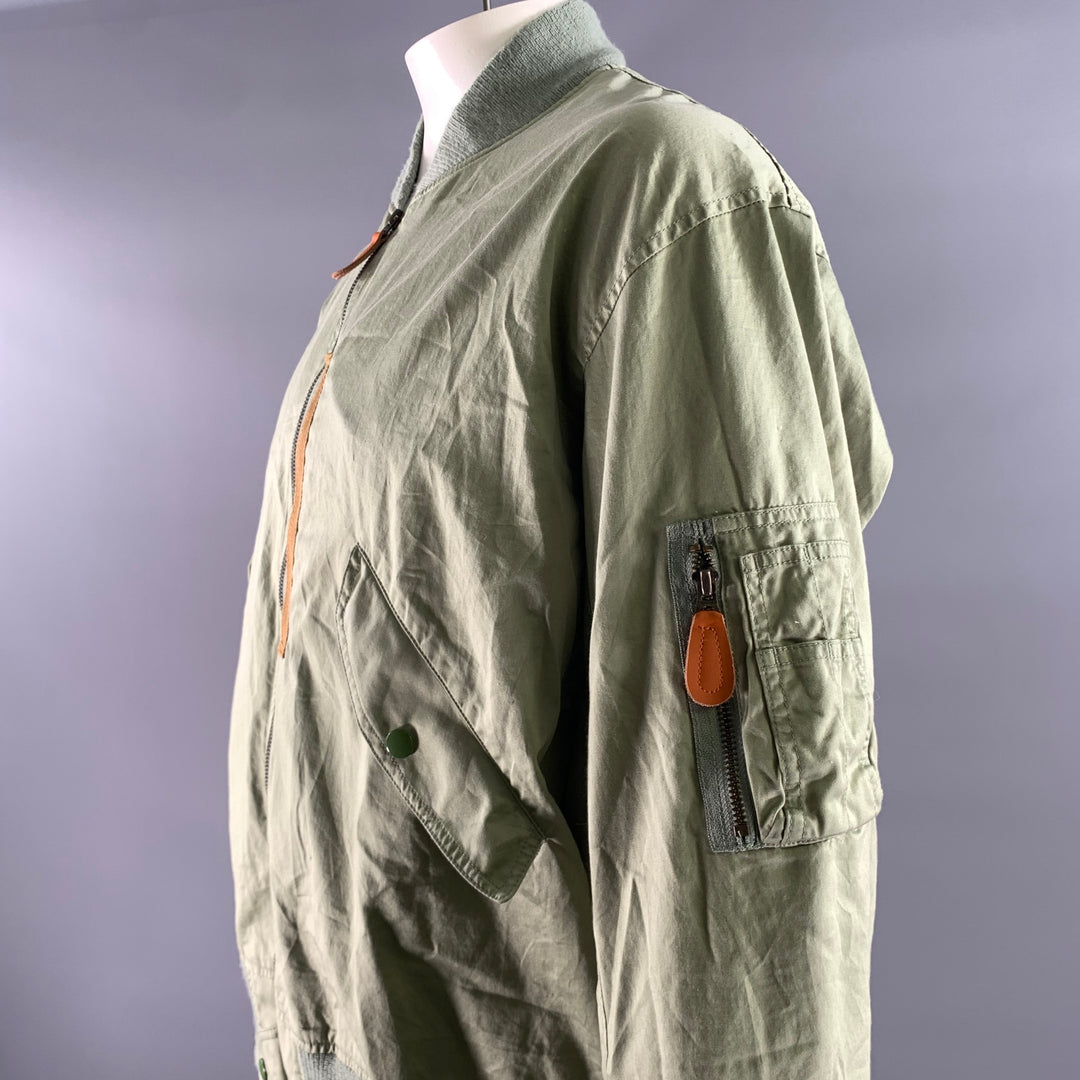 BEAMS PLUS Size XL Green Sage Cotton Bomber Jacket