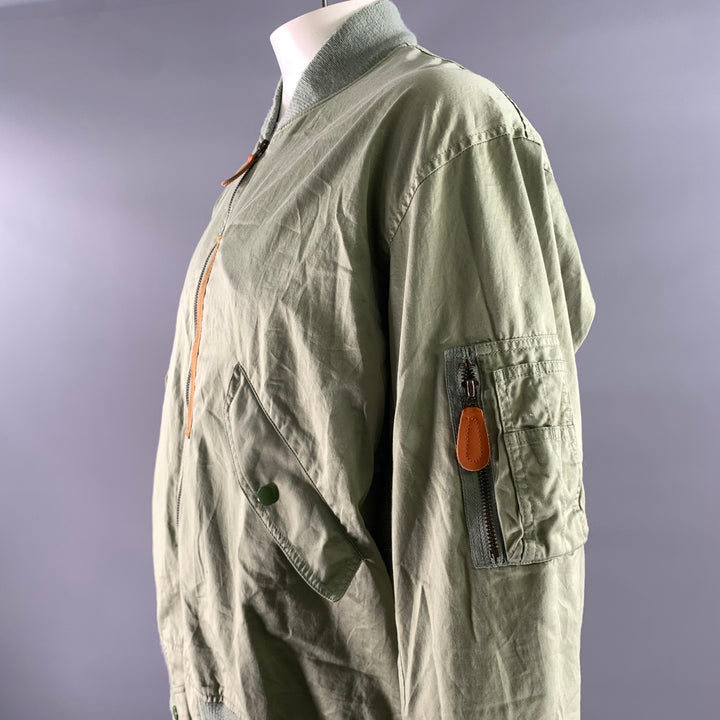 BEAMS PLUS Size XL Green Sage Cotton Bomber Jacket