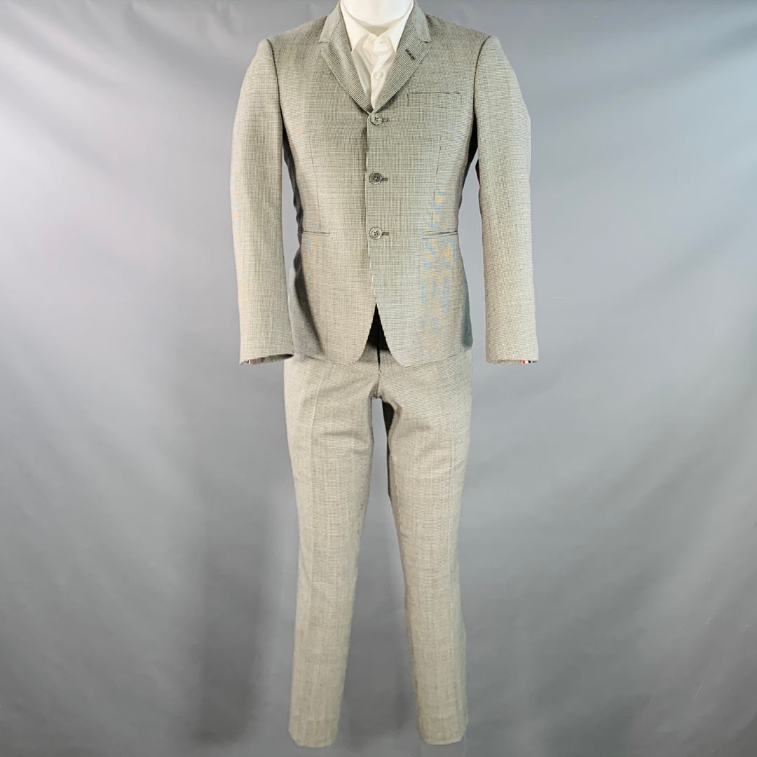 THOM BROWNE Size 38 Regular White Black Houndstooth Wool 3 Button Suit