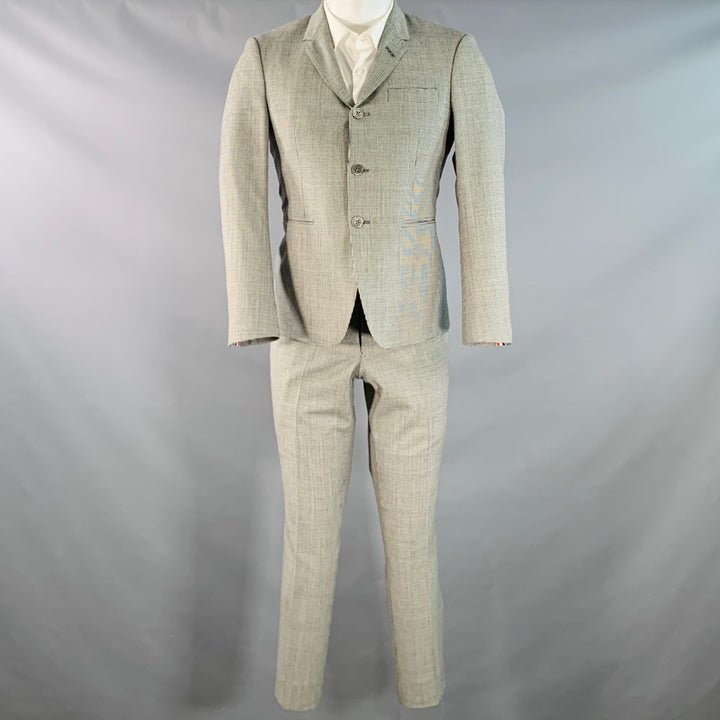 THOM BROWNE Size 38 Regular White Black Houndstooth Wool 3 Button Suit