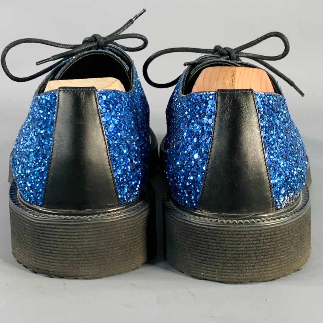 GIUSEPPE ZANOTTI Size 11 Blue Glitter Leather Derby Lace-Up 