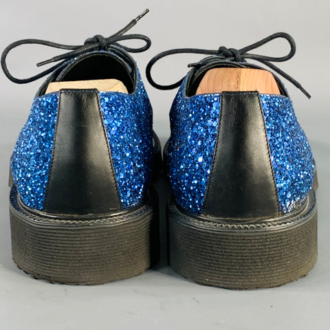 GIUSEPPE ZANOTTI Size 11 Blue Glitter Leather Derby Lace-Up Shoes