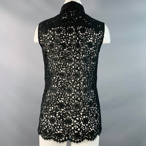 ERDEM Size 4 Black Lace Sleeveless Button Up Blouse