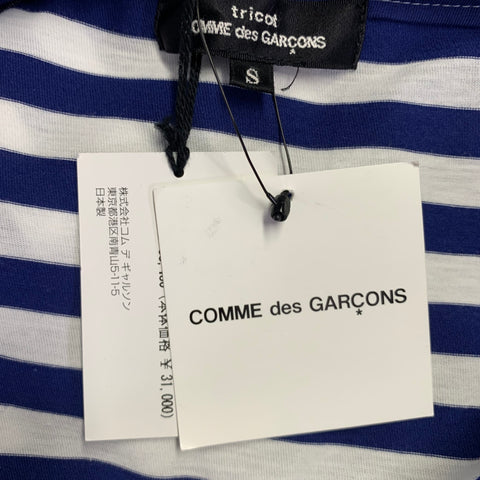 COMME des GARCONS Size S White Blue Cotton Stripe Short Sleeve Casual Top