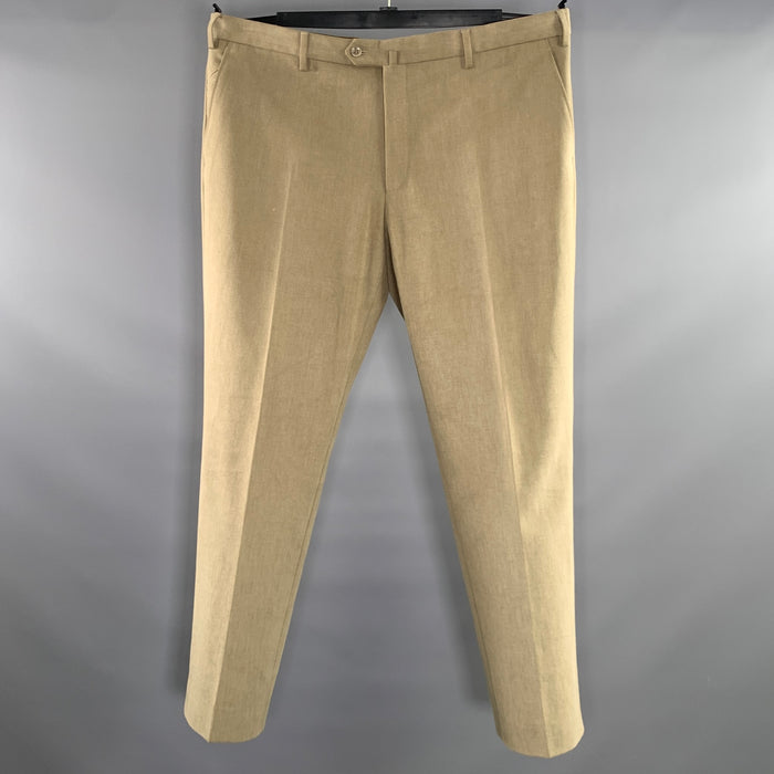 LORO PIANA Size 42 Tan Khaki Solid Cotton Flat Front Casual Pants