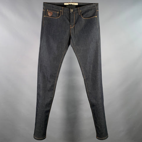 APRIL 77 Size 31 Joey Indigo Twill Cotton Blend Contrast Stitch Skinny Jeans