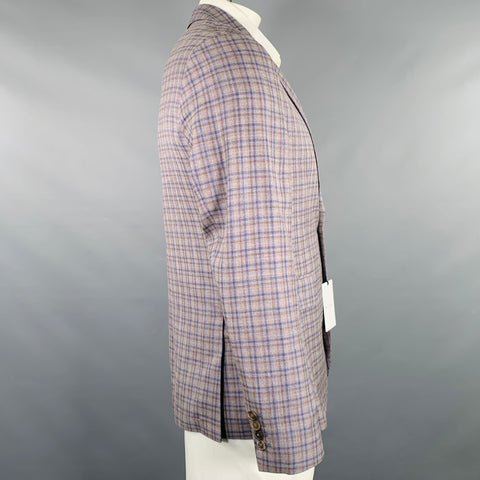 PAUL SMITH Size 42 Grey Brown Navy Plaid Wool Linen Sport Coat
