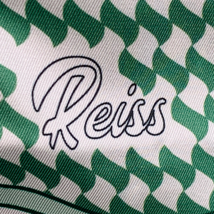 REISS Size M Vanpelt Green Ivory Geometric Polyester Regular Fit Camp Short Sleeve Shirt